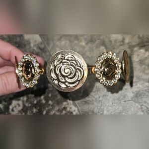 Gold-Toned Headband with Several Decorative Medallions with Roses & Rhinestones